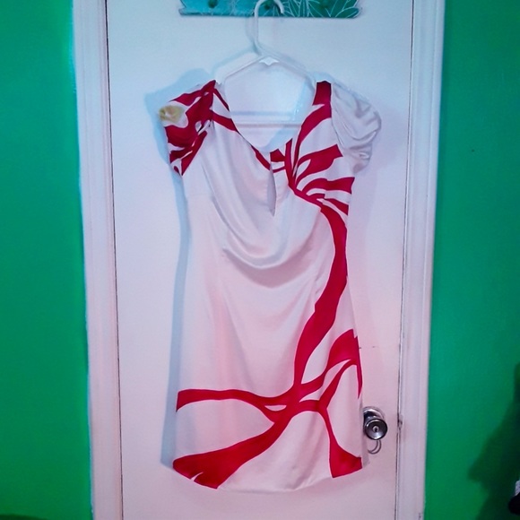 Lia Kes Silk Modish and Stylish Red & White Dress - Picture 1 of 6